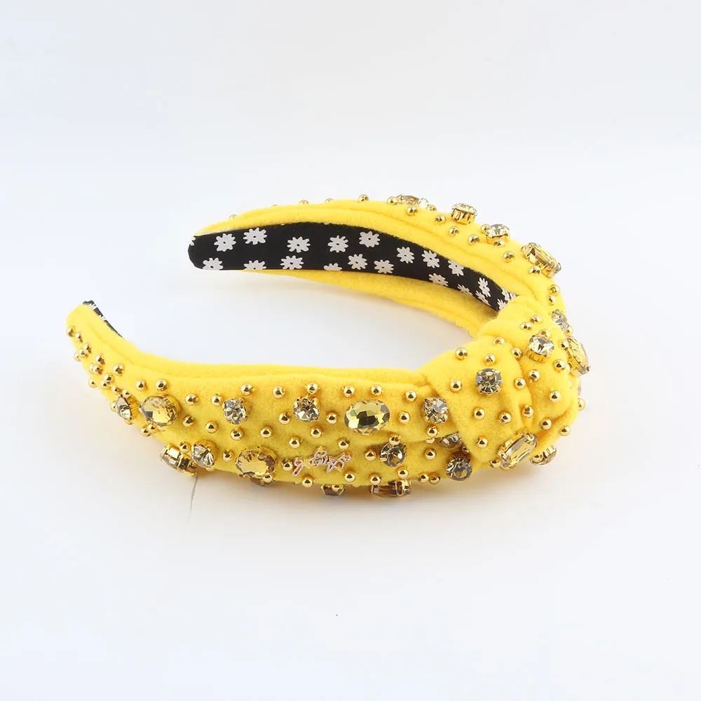 New fashion style knotted fabric beaded diamond headband flannel light luxury versatile beautiful hair accessories women 4