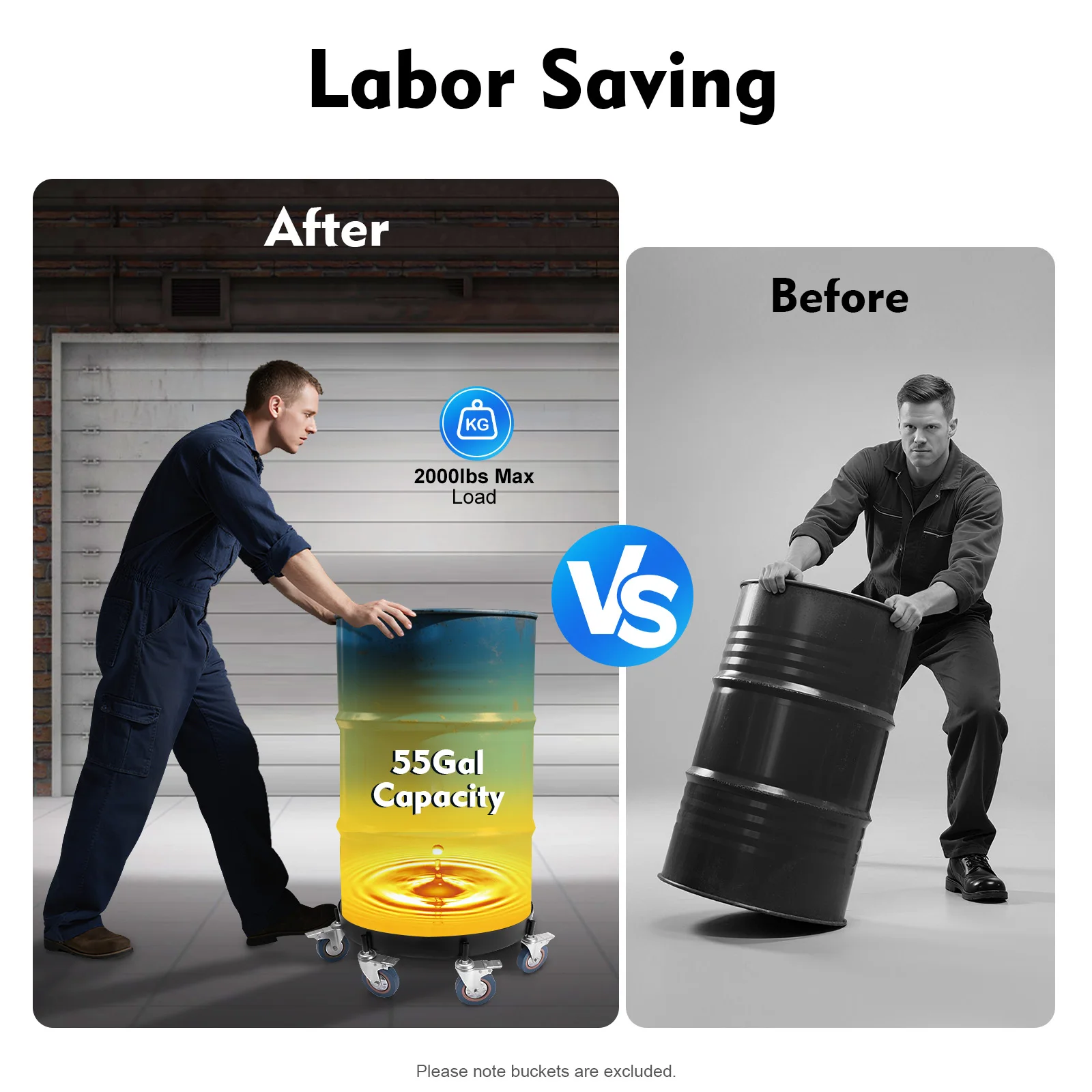 أسطوانة دوللي سعة 55 جالون، عربات دوللي برميل، حامل دوللي بسعة تحميل 907 كجم/2000 رطل مع 8 عجلات لطبول زيت النقل