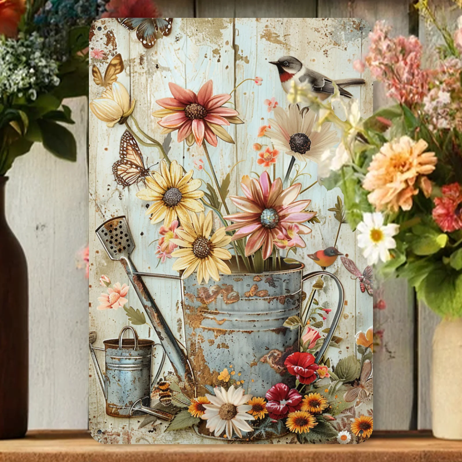 قطعة واحدة من لافتة القصدير المعدنية العتيقة ذات الأسطوانة الحديدية، مقاس 8 × 12 بوصة - متينة وقابلة لإعادة الاستخدام، ألوان مختلطة، سهلة التركيب، مثالية f #3