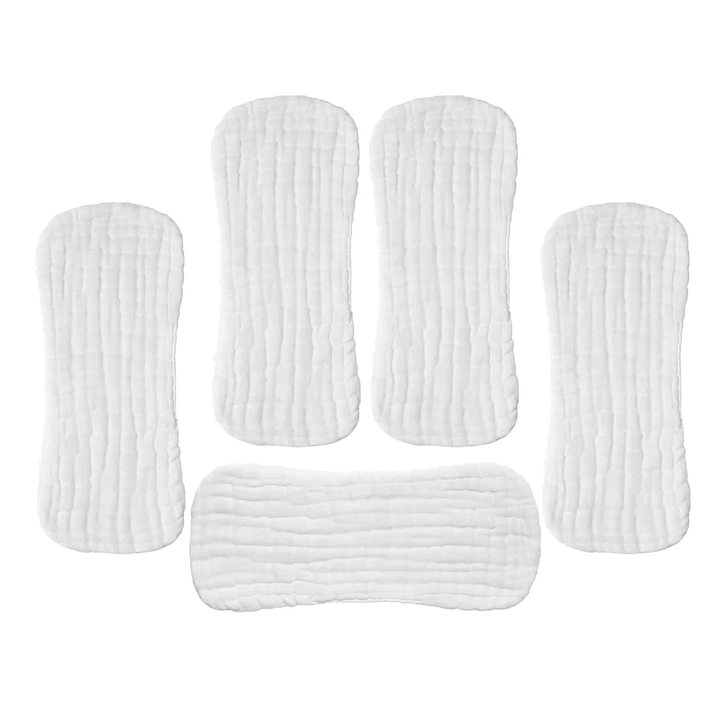 Couches lavables en pur coton blanc pour bébé, 5 pièces, 35x15cm, couches en tissu pour nouveau-né, chiffons en mousseline pour rots, coussin d'urine neutre, coussinets rehausseurs