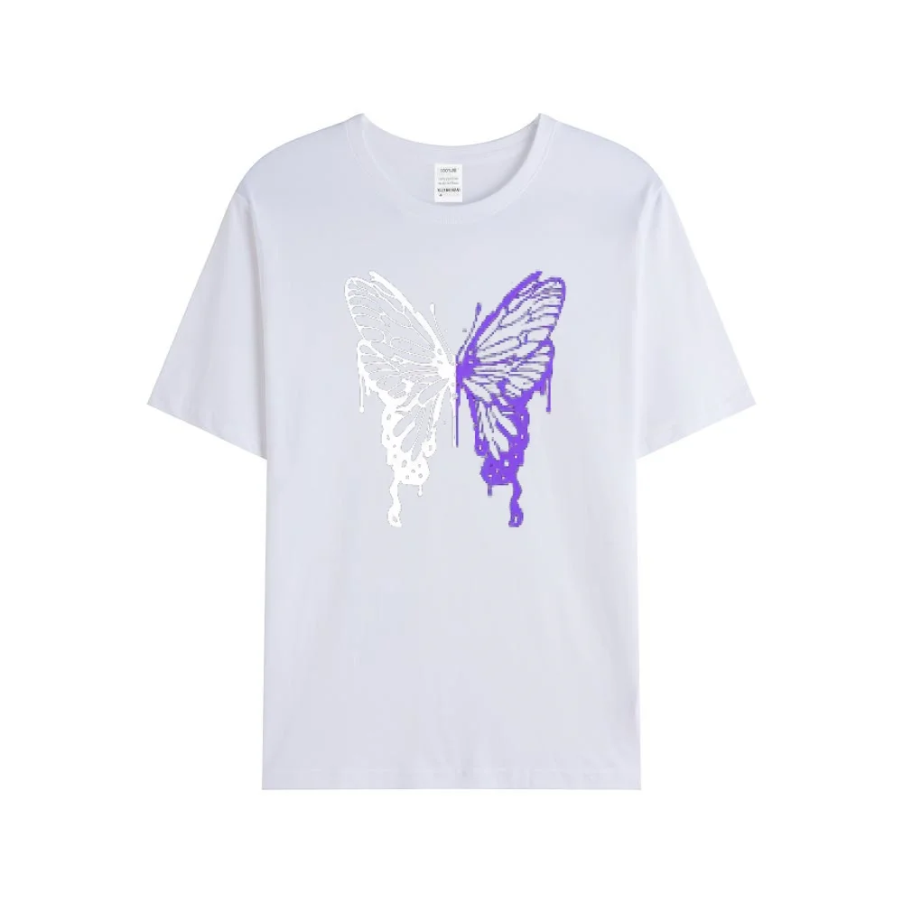 Women 100% Cotton with Butterfly Logo Soft Skin Friendly Fit T-Shirt Unisex Outdoor Multiple Ladies Style Casual Basic Daily Top