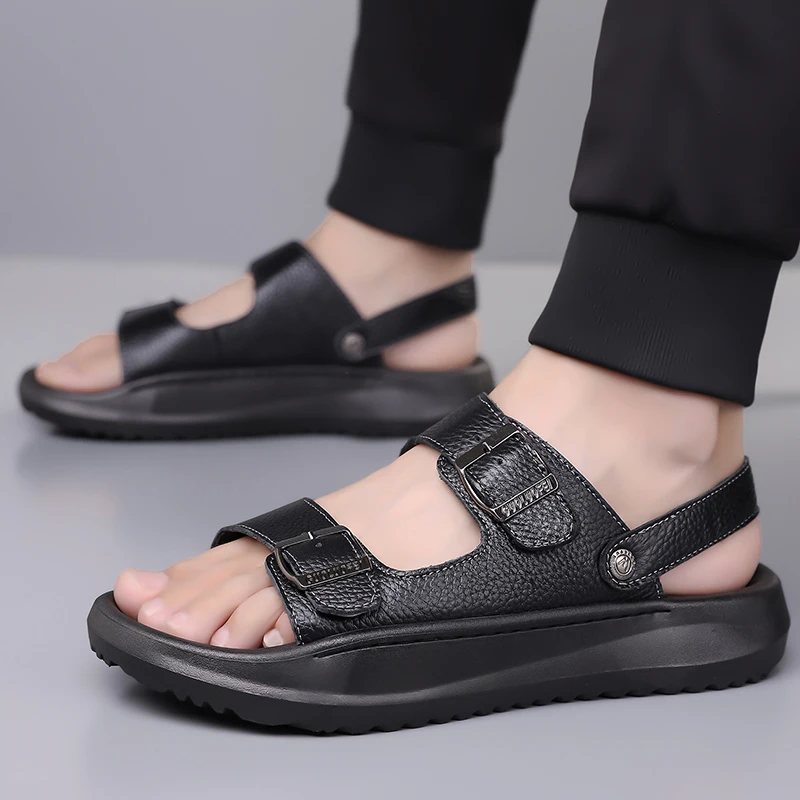 

Adjustable Elastic Straps Outdoor Sandals for Men Handmade Durable Rubber Sole Summer Hiking Shoes Anti-Slip Design