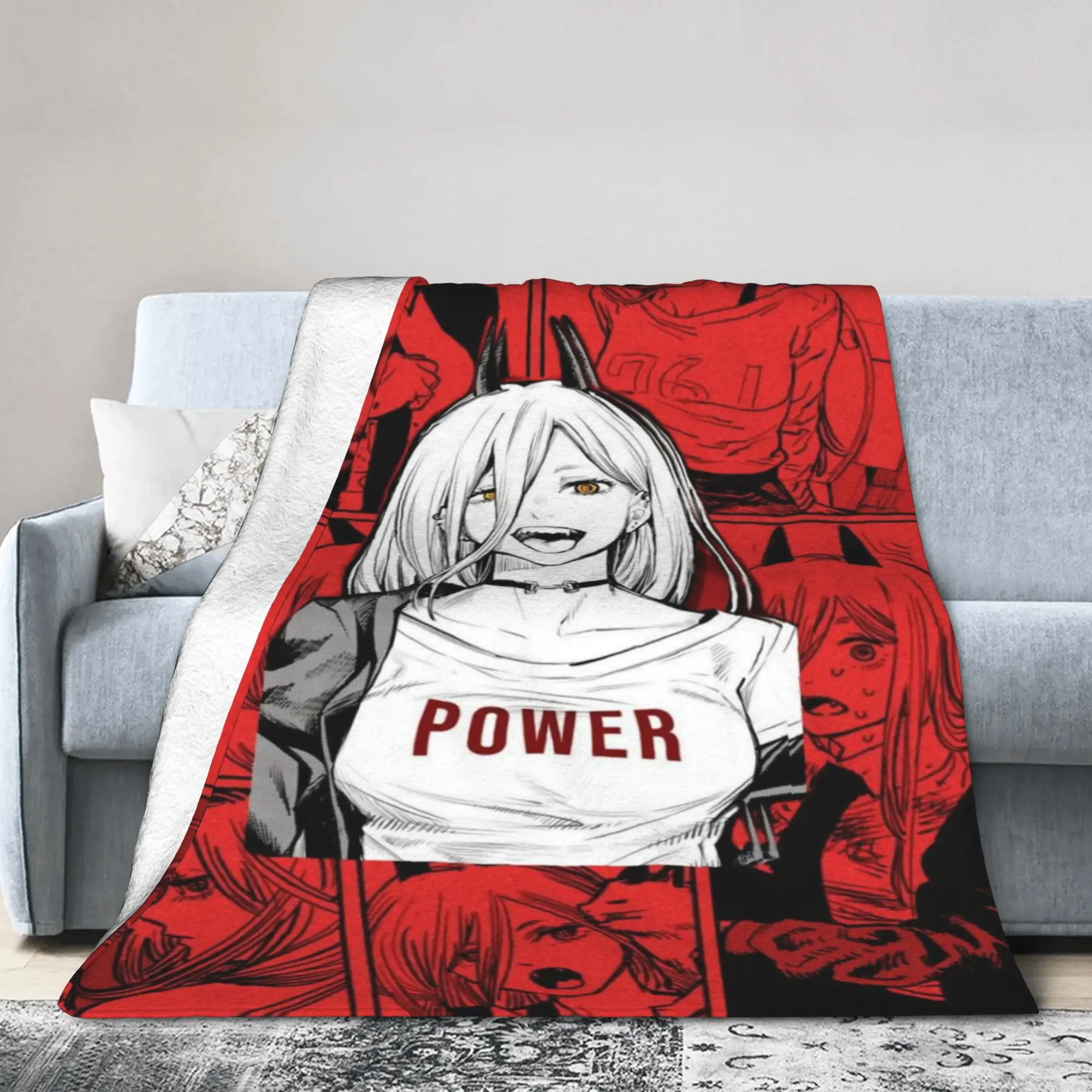 Power Chainsaws Mans  anime Flannel Blanket Winter  Super Warm Bedding Throws for Students Couch Chair Bedspread Sofa Bed Cover
