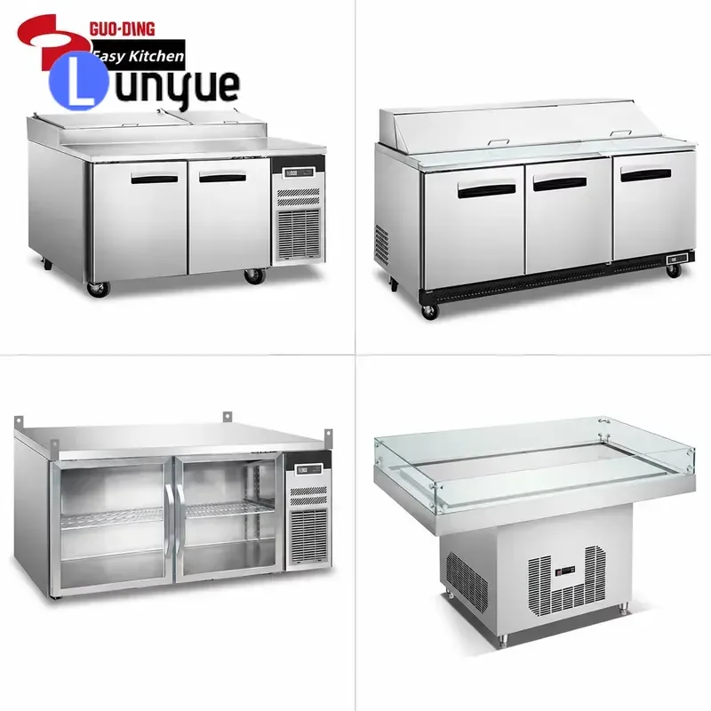 Commercial Pizza Falafel Prep Counter Refrigerator Glass Display Cabinet Freezer for Restaurant Kitchen CE ETL Certified