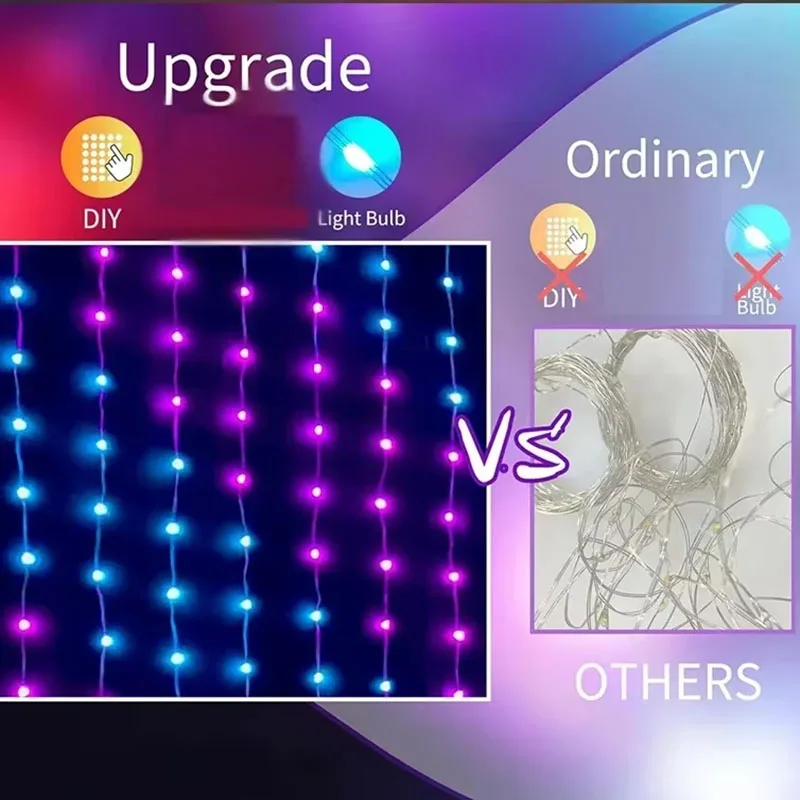 Smart LED Curtain Lights Party Decor LED Fairy Lights App Control Music Sync DIY Pattern String Lights Indoor Outdoor Waterproof