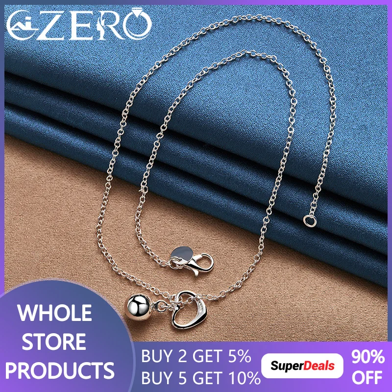 

ALIZERO 925 Sterling Silver 18 Inch Chain Heart Bead Necklace For Women Fashion Wedding Engagement Party Jewelry Gifts