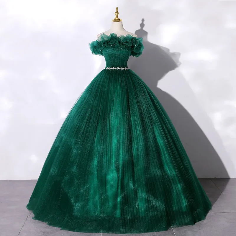 SONDER Vintage fuera del hombro batas De Soirée clásico encaje verde vestidos De quinceañera elegante vestido De fiesta De noche personalizado