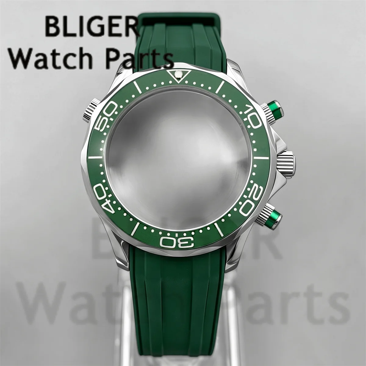 41mm VK63 Multy-functional Chronograph Watch Case Sapphire Glass Green Rubber Bracelet For VK63 VK64 Movement Sea300 Watch Case