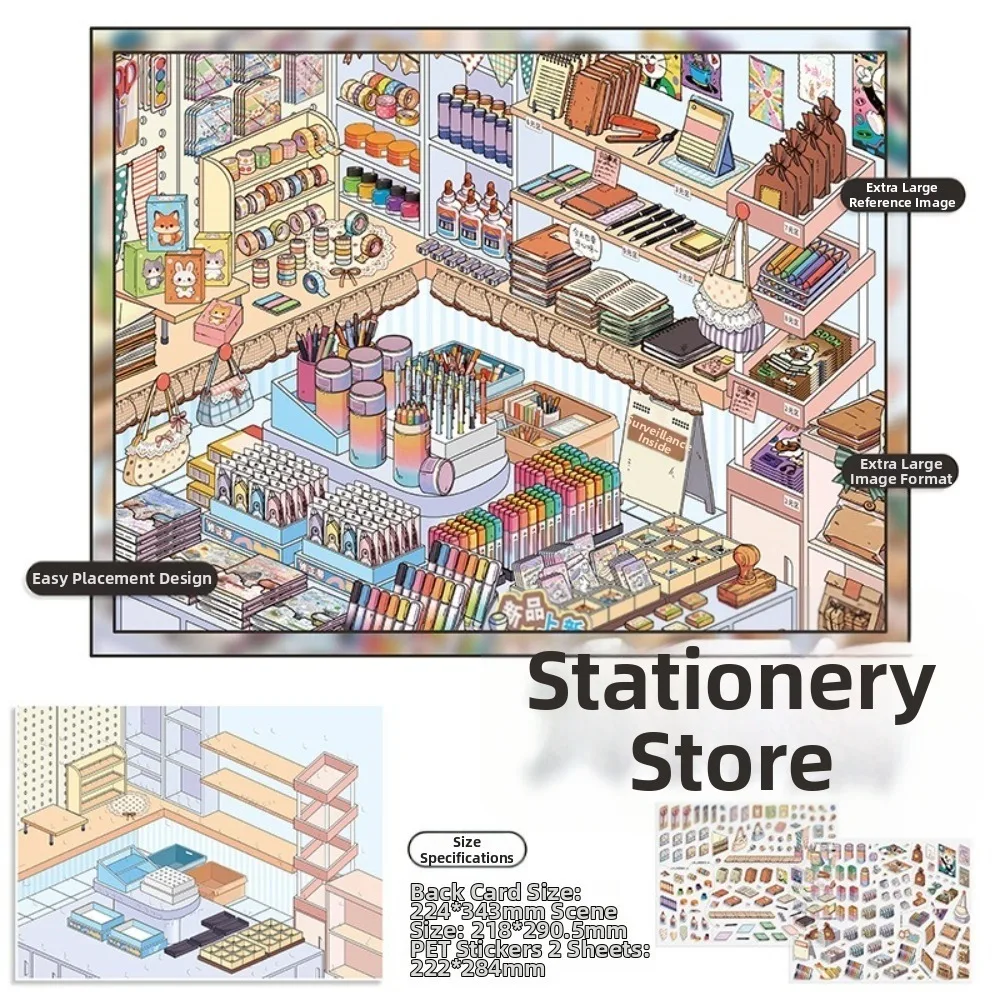 Shop Theme 3D Scene Stickers PET Large Size Pocket Sticker Stationery DIY Craft Clothing Snack Stores Stacking Stickers
