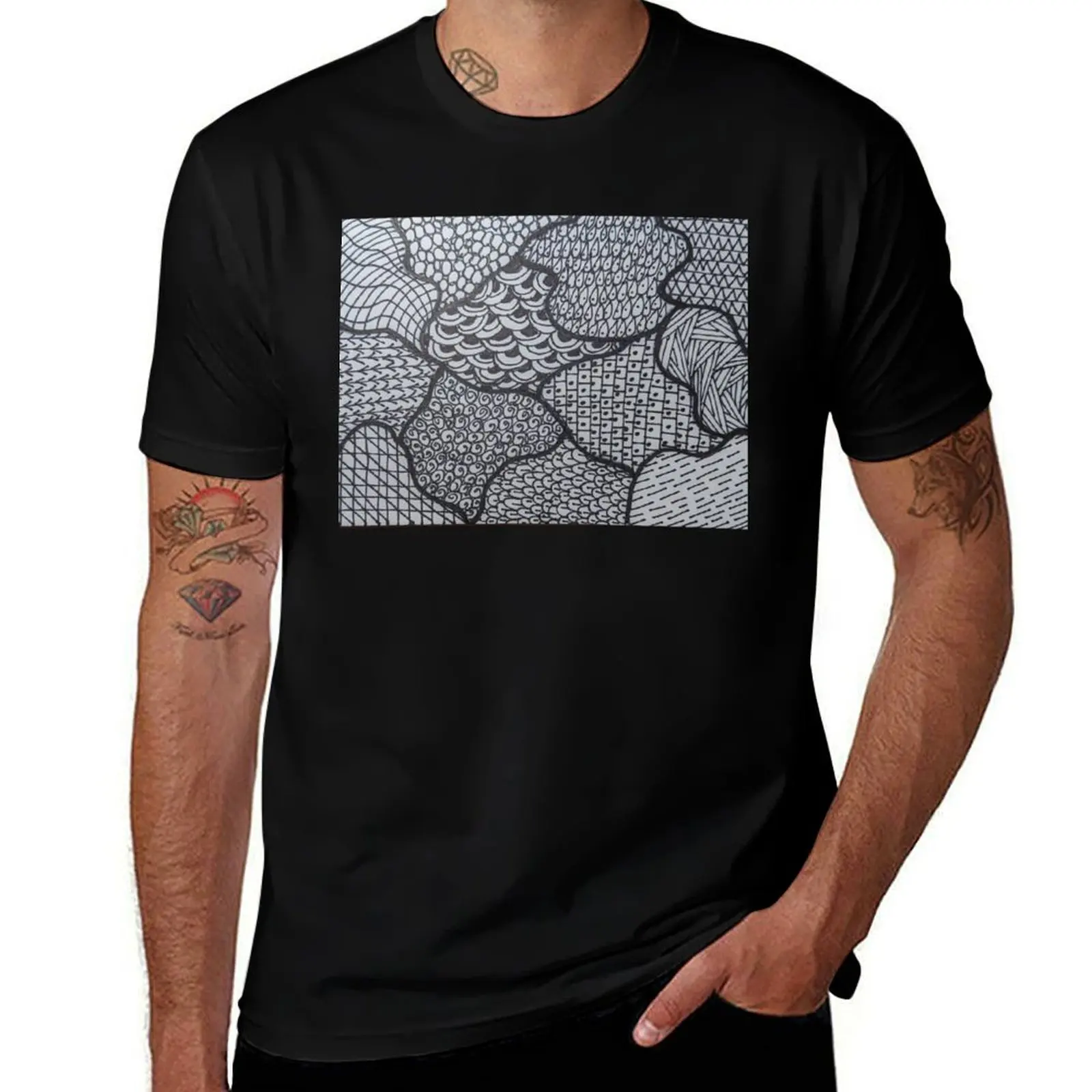 

Wavy lines sections T-Shirt summer 2025 funny shirt cotton blacks street wear mens graphic t-shirts