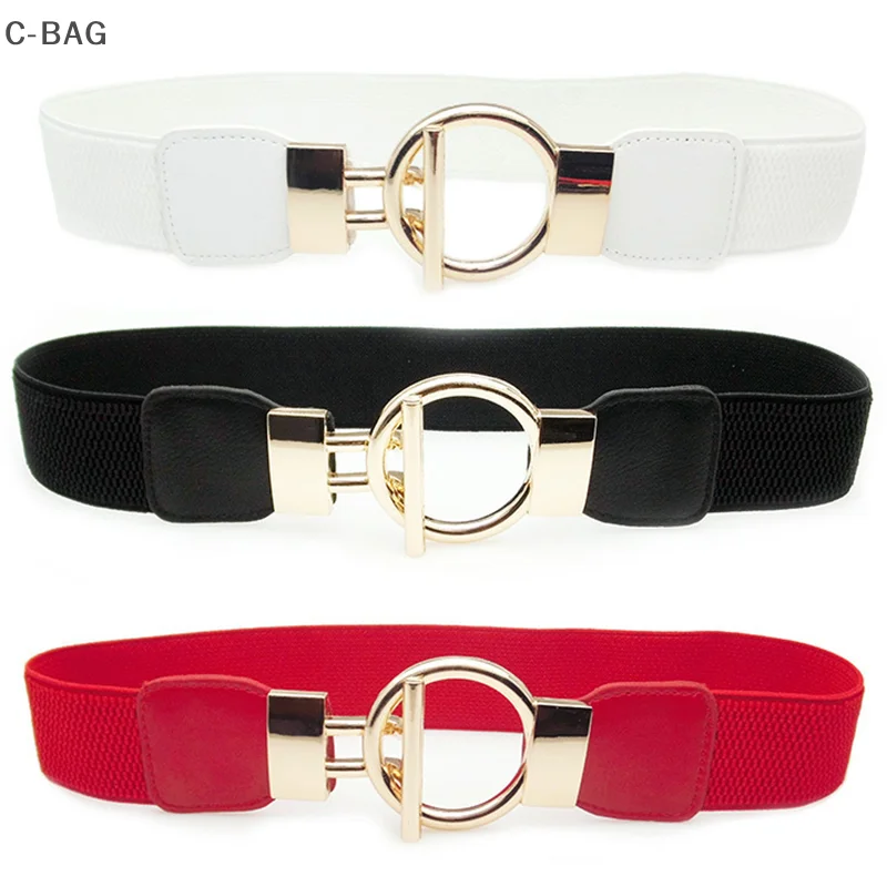Женский пояс с пряжкой, широкий эластичный эластичный пояс для женского платья