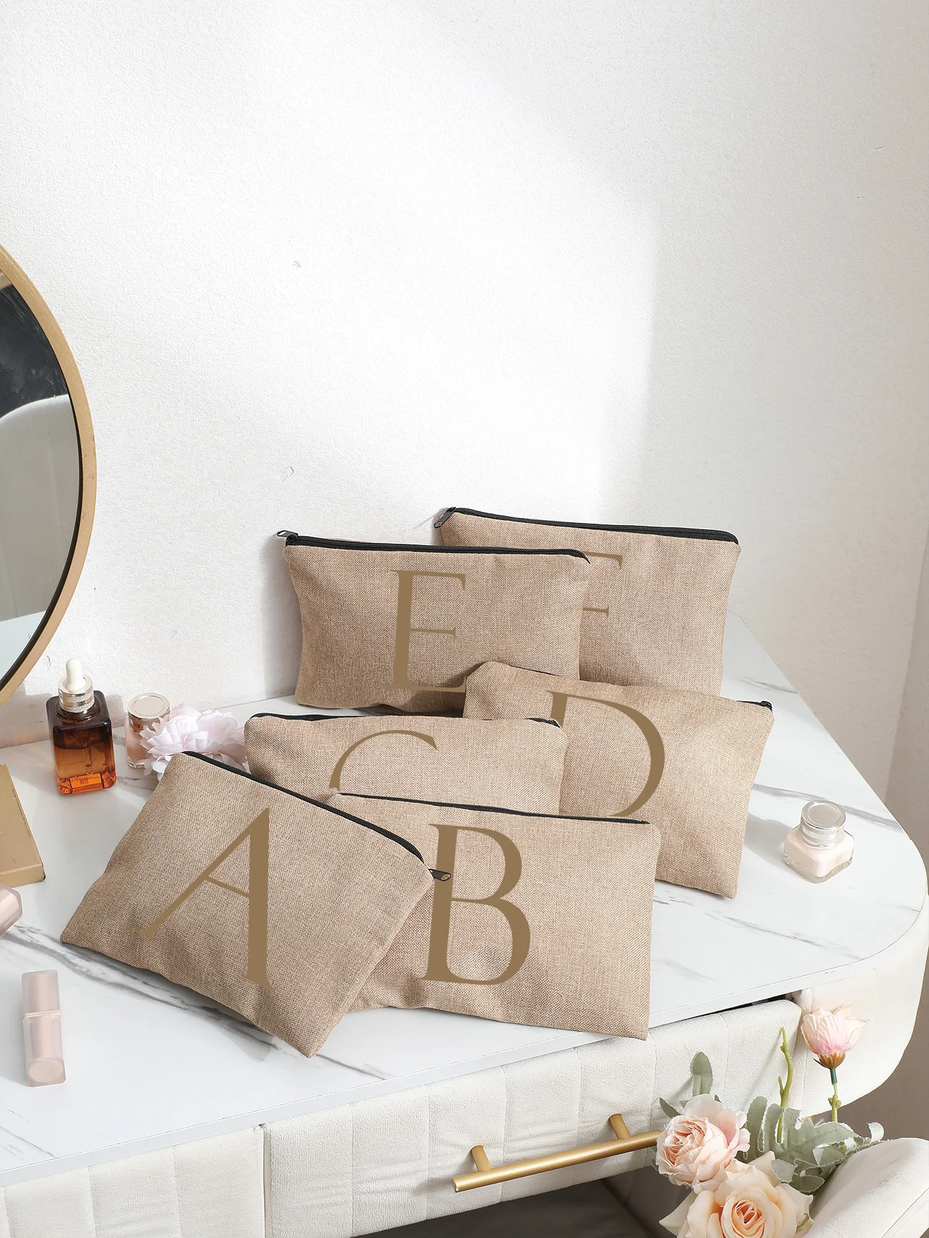 

2026 New Minimalist Letch-printed Linen Toiletry Bag Linen Makeup Bag Universal Wedding Travel Storage Best Gift for Girlfriend