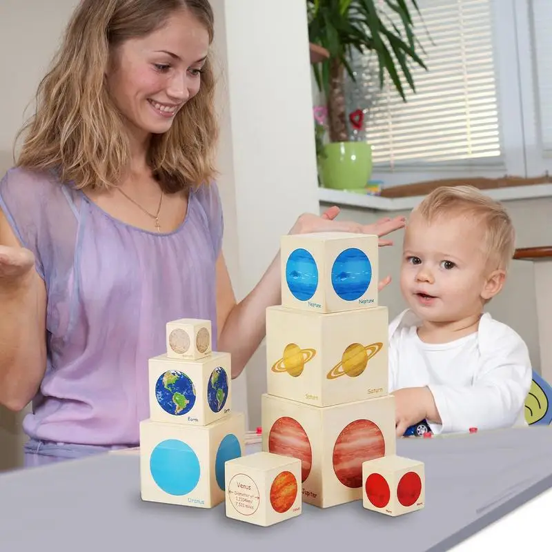 Juego de bloques de apilamiento de madera Montessori para niños, juguetes de ciclo de vida, juego de bloques de apilamiento, figura de juego