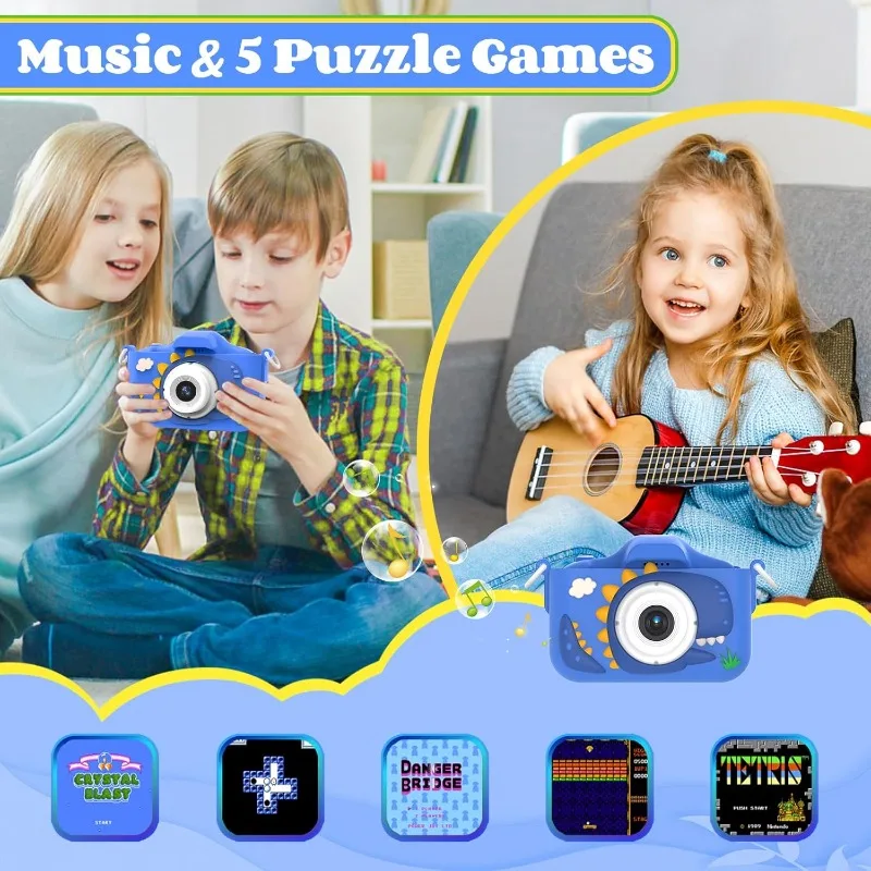 48MP 1080P-camera met dubbele lens voor kinderen voor meisjes en jongens (3-8 jaar), met 64GB SD-kaart - Perfect voor selfies, video's en geschenken