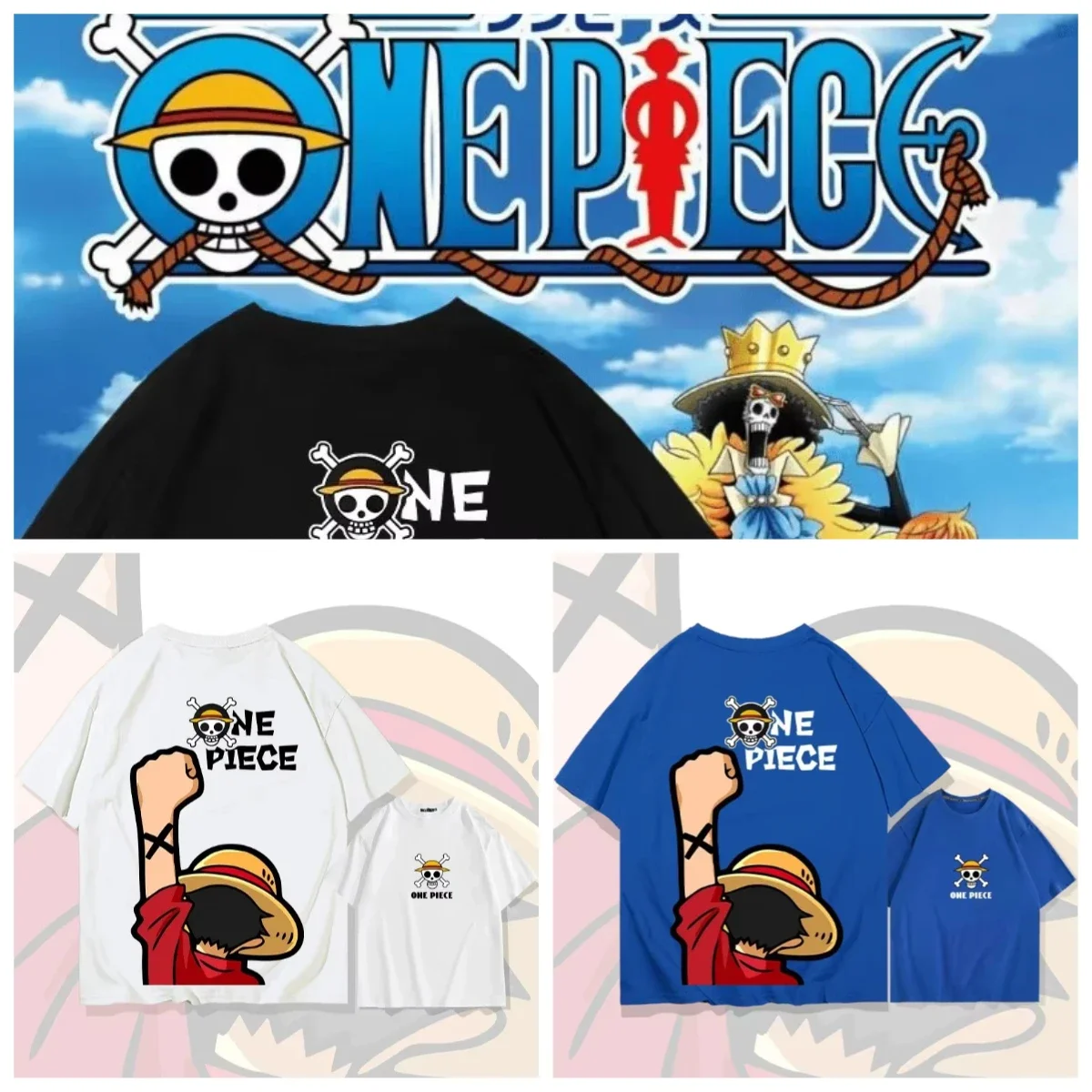 (Uniqlo) Camiseta de algodón 100% de una pieza Luffy de verano para hombre, camiseta informal Harajuku con cuello redondo, ropa de calle para hombre