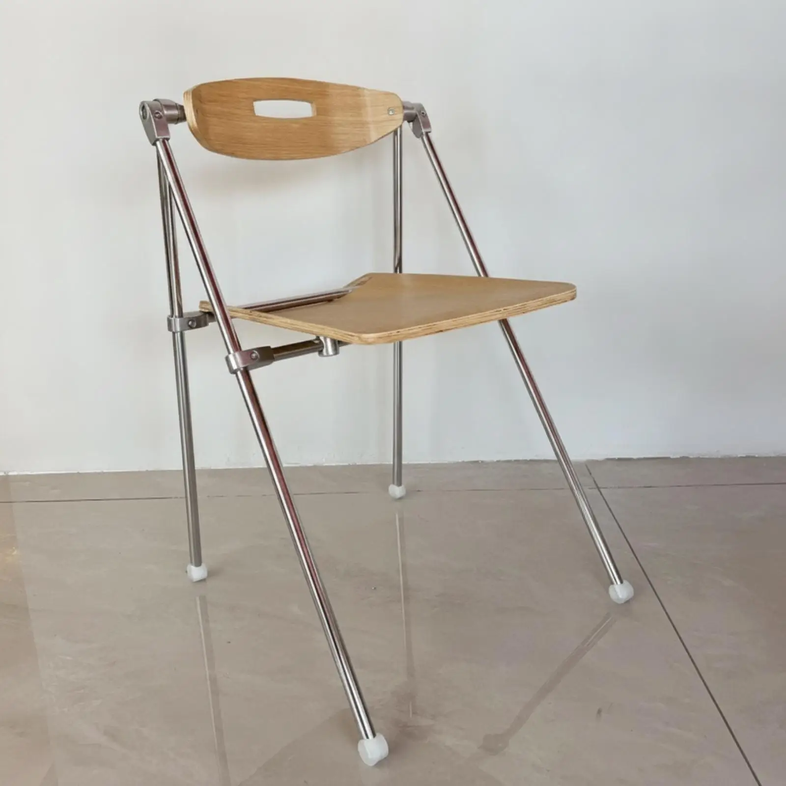 Folding for seat for Unexpected Guests with Silver Metal Frame and Wood for seat for Tight Spaces