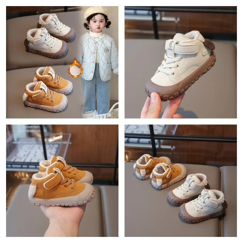 

Детская хлопковая обувь для маленьких детей 0–6 лет, утепленная прогулочная обувь с высоким берцем и подкладкой для мальчиков и девочек, мягкие нескользящие детские полусапожки
