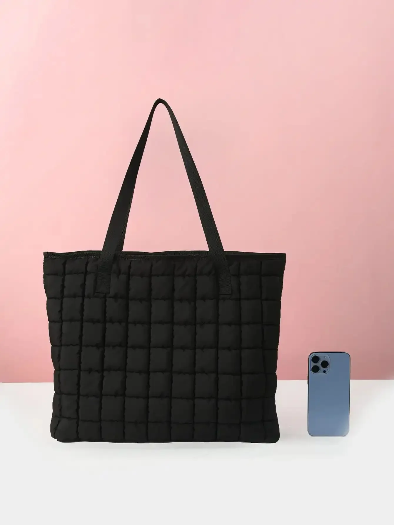 1pcs Winter Women Plaid Large Capacity Quilted Down Handbag Shoulder Bag for Girls Daily Use School Outdoor Travel