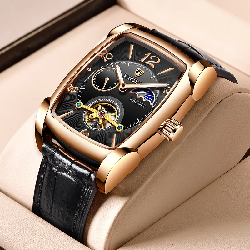 

LIGE Leather Man Watch Luxury Business Sport Mens Watch Quartz Waterproof Mechanical Wristwatches Male Clock Relogios Masculino