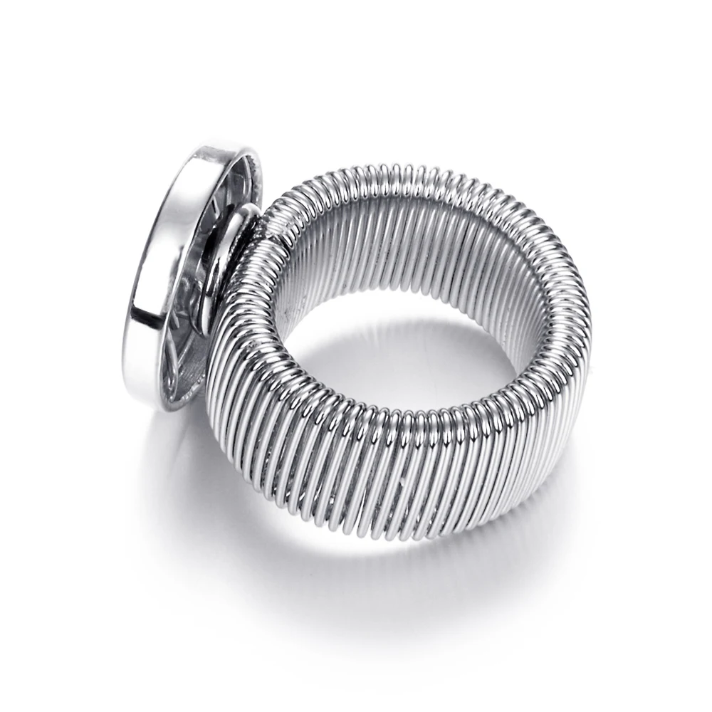 Free Size White Plated Metal Elastic Rings Fit 18mm Snaps Button Charm Jewelry For Women Men