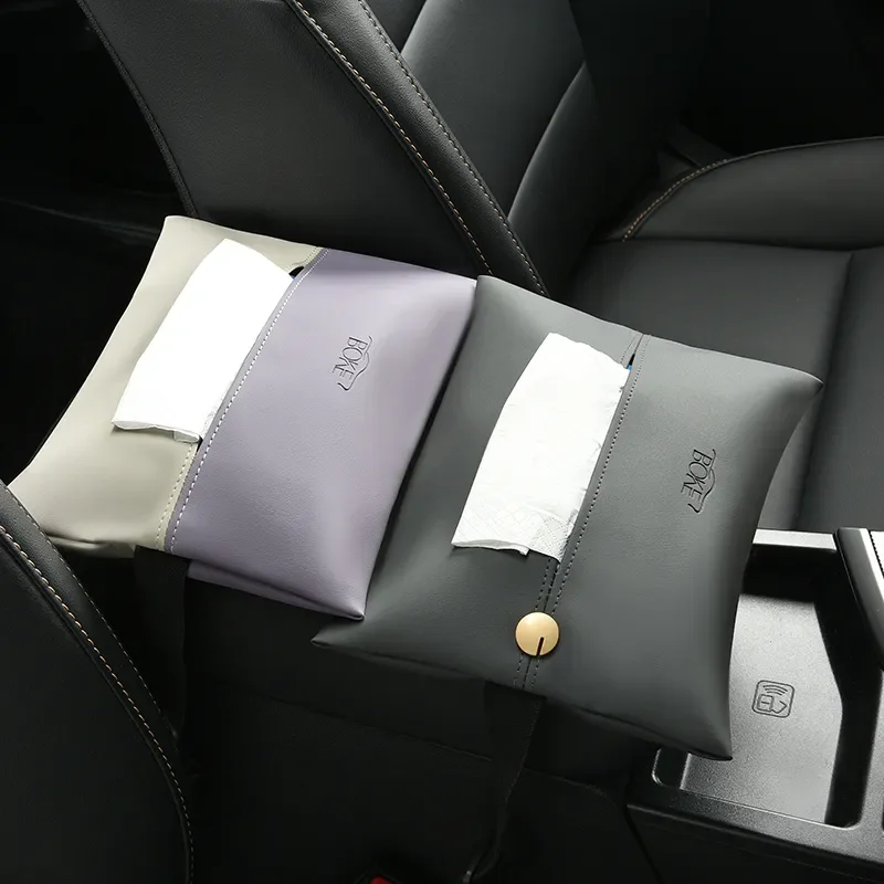 Premium Soft Napa Leather Car Tissue Box, Premium Seat Back, Armrest Box, Visor Tissue Box, Suitable for Cars and Homes