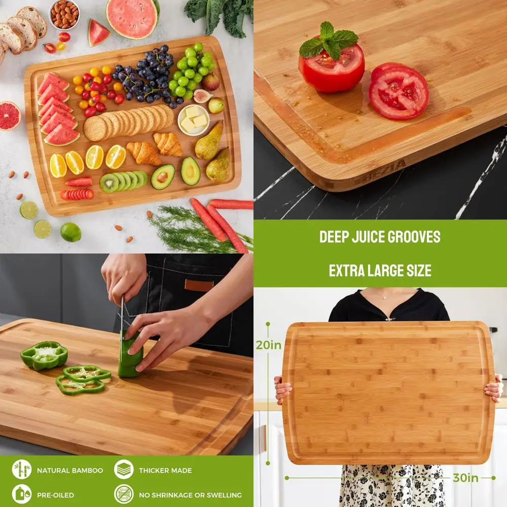 

Extra Large Bamboo Cutting Boards - 3 XL Stove Top Covers, Chopping Boards for BBQ, Meat Cutting, Turkey Carving, Charcuterie Bo