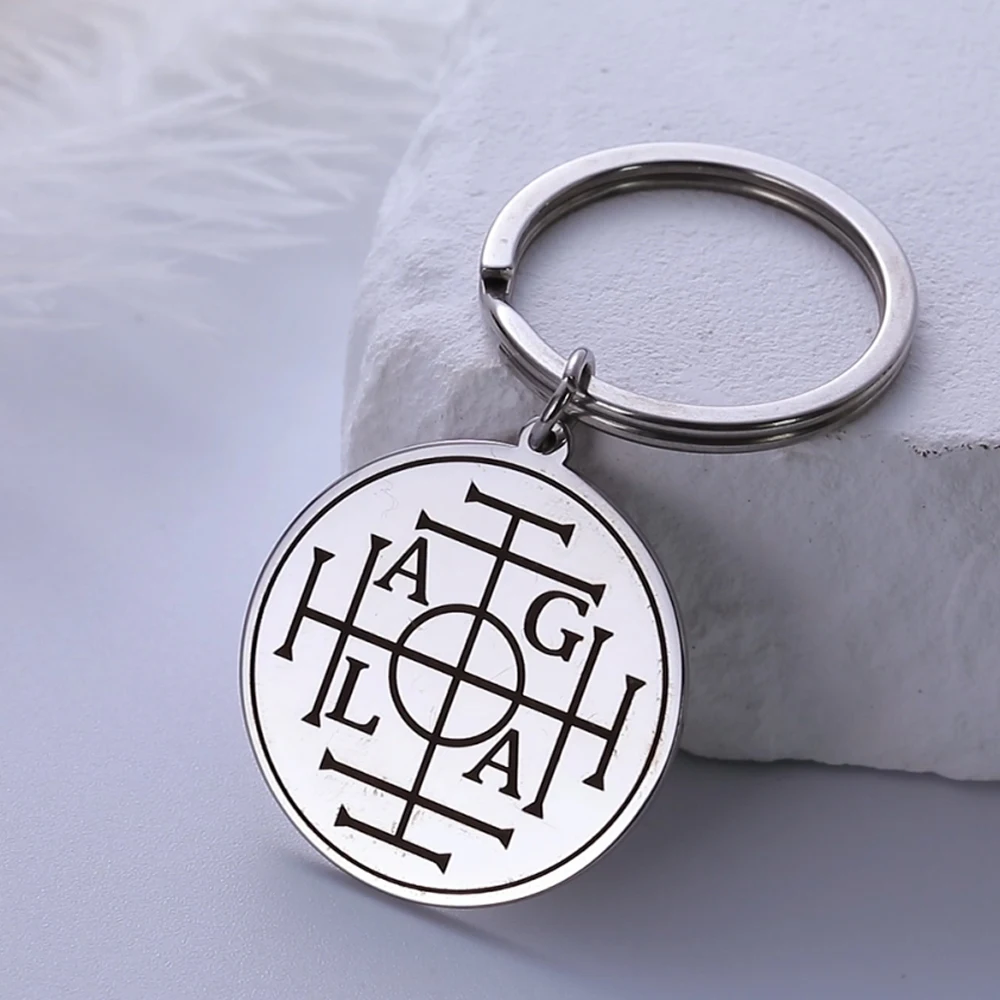 Dawapara Protection Seal AGLA Solomon Kabbalah Amulet Pendant Keychain Wheel of Fortune Talisman Stainless Steel Keyring