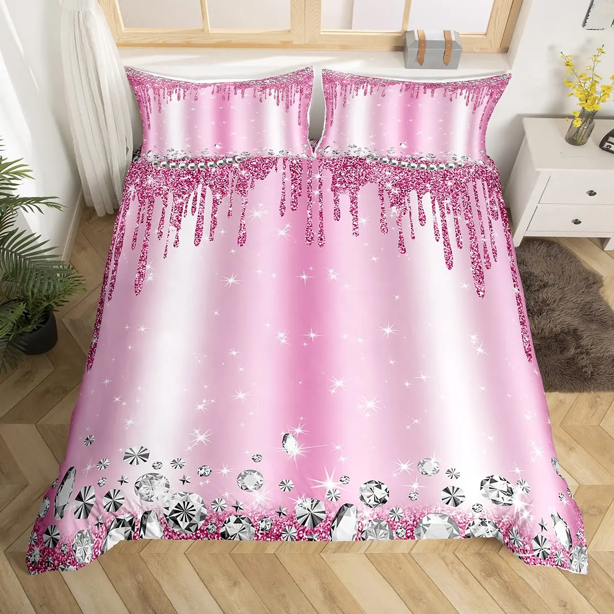 

Silver Glitter Bedding Set Bling Party Decorations Duvet Cover for Kids Boys Girls Teens Diamond Comforter Cover Room Decor 3pcs