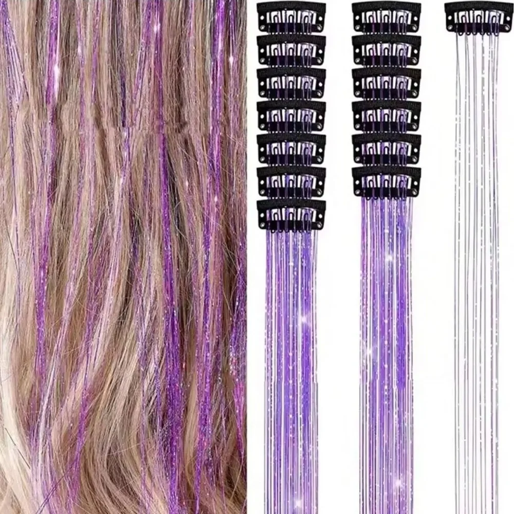 Fashion Highlights Clip Clip in Hair Extensions Colored Shiny Hair Highlights Synthetic Long Straight Wig Hairpieces Girls