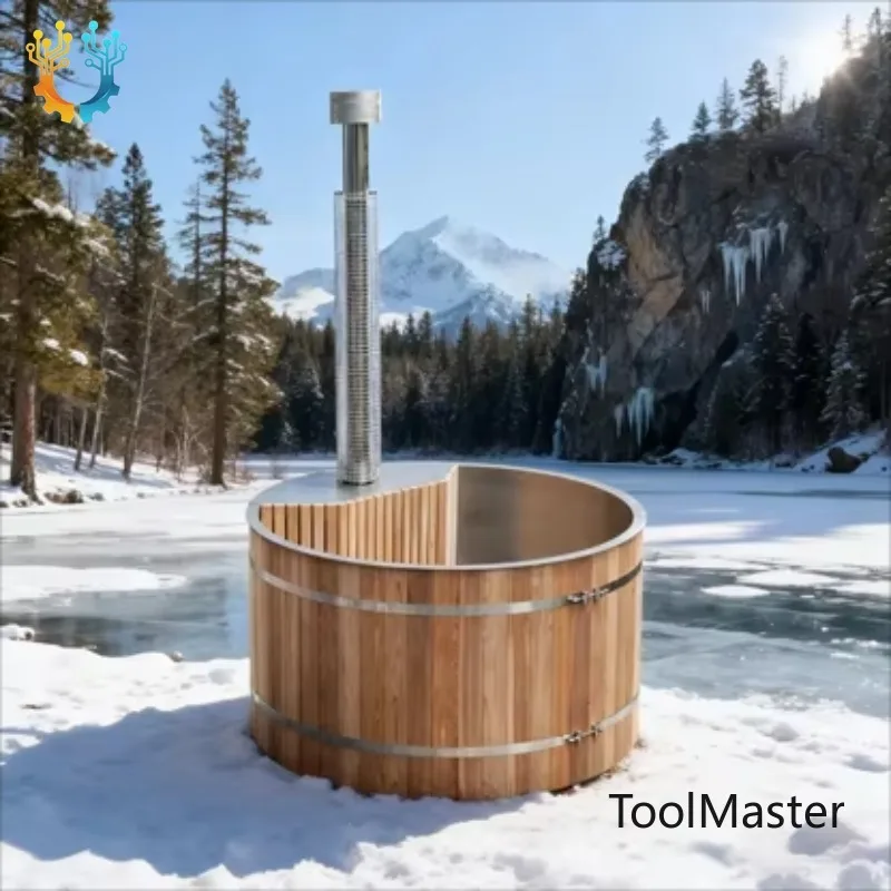 【2026】New Design 3-4 Person Capacity Wood Hot Tub Red Cedar Outdoor Bathtub Stainless Steel Inner Liner With Seat And Wood Heati