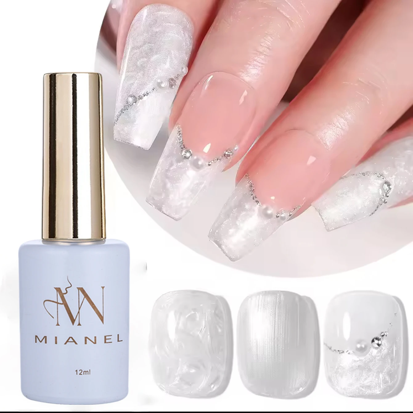 MIANEL 12ML Smalto per unghie gel glitterato strutturato perla 2025 Nuovo smalto per unghie Aurora Thread Unghie bianche invernali