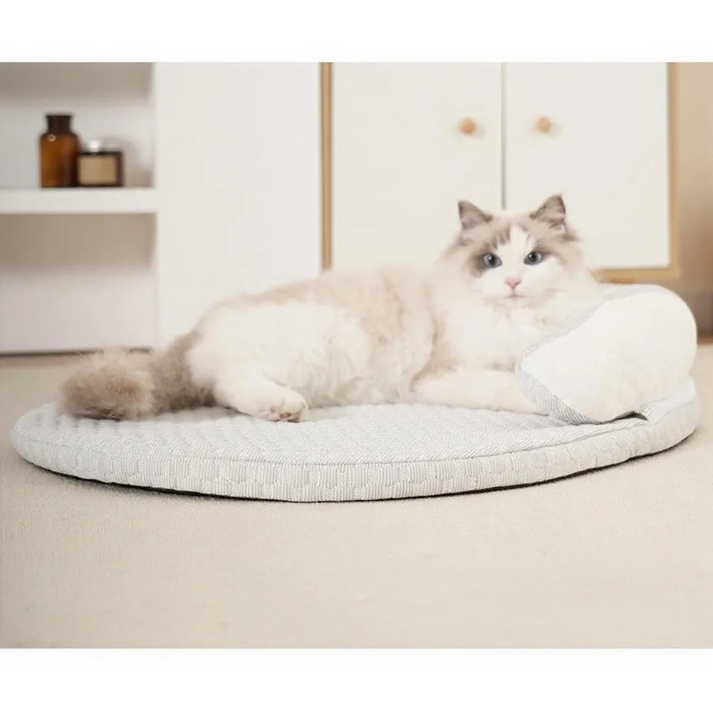 Pet Cooling Pad with Removable Pillow for Neck Support Cool Fabric Layer Fits All Pet Sizes Machine Washable Non-Slip