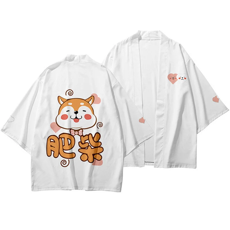 Uroczy Shiba Inu Druk 3D Japońskie Kimono Haori Yukata Moda Damska/Męska Letnia Casualowa Krótki Rękaw Streetwear