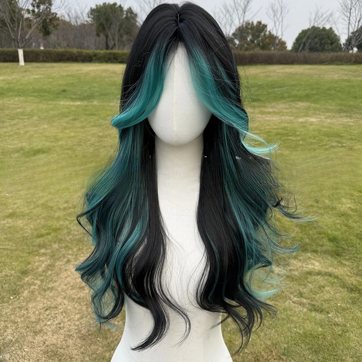 Moda europeia e americana novos destaques pretos de 24 polegadas e peruca verde de onda grande