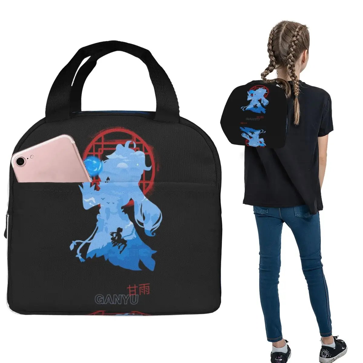 Genshin Impact Ganyu Insulated Lunch Bag for Women Kids Portable Food Boxes Thermal Lunch Box Tote
