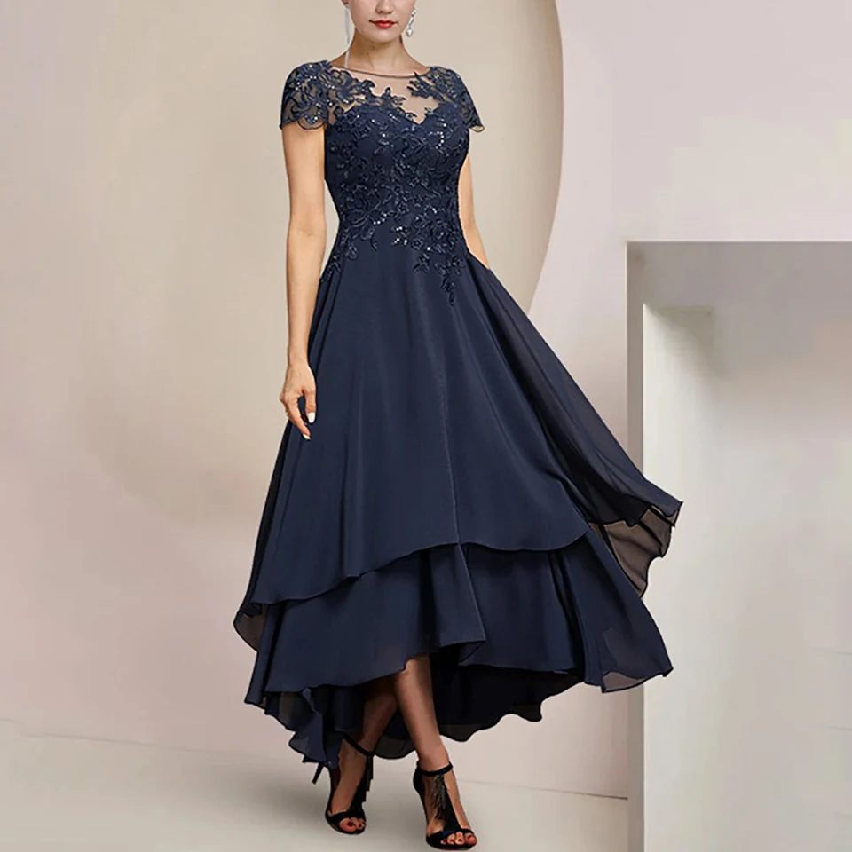 Vestido largo y elegante para madre de la novia, hasta el té traje con Apliques de encaje, línea A, ideal para fiesta de invitados de boda, Gala de noche, 2023