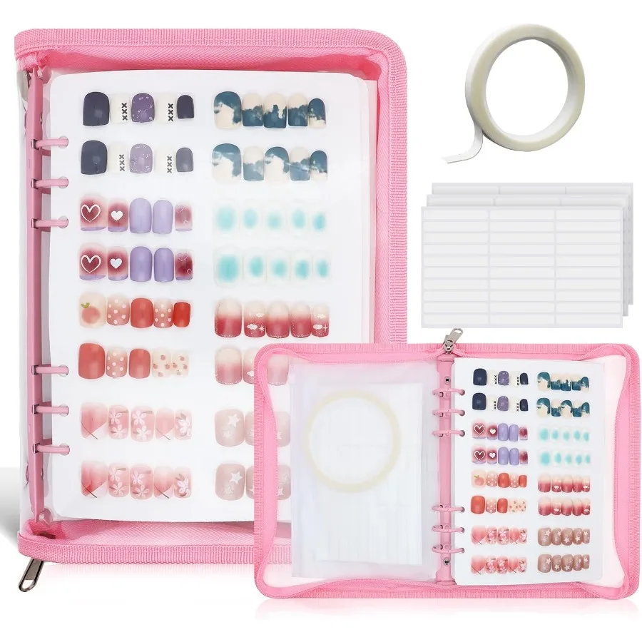 

Press On Nail Storage Organizer Binder with 8 Insert Pages A5 Size Reusable Fake Nail Swatch Collecting Book Polish Colo