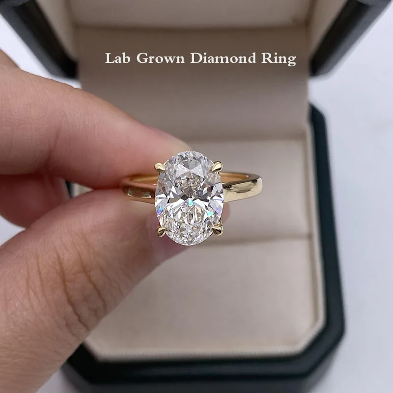 1Ct Fine Oval Cut IGI CVD HPHT Lab Grown Diamond Solitaire Wedding Diamond Ring 14K Yellow Gold DEF Color VS-VVS