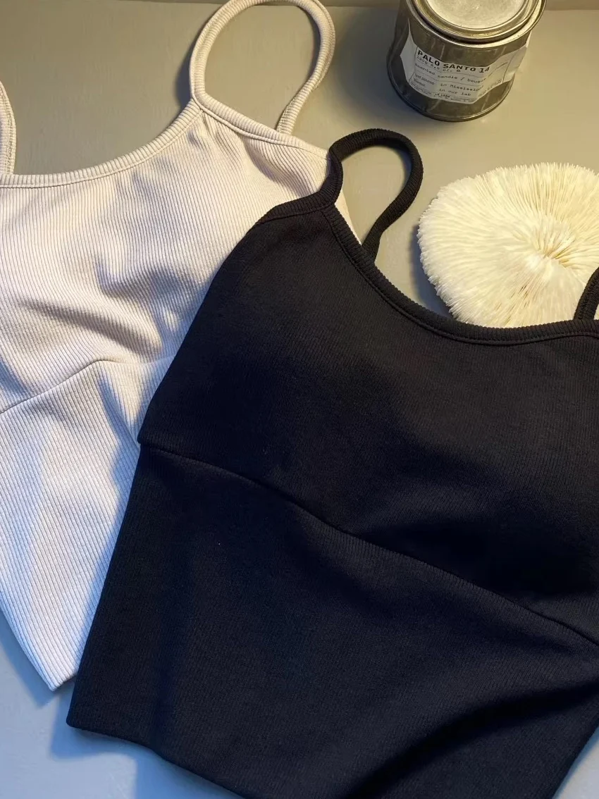 Ultra- Elastic No-Trace Strap Vest Underwear with Chest Pad Two Colors Integrated Design for Women Short Length High Stretch