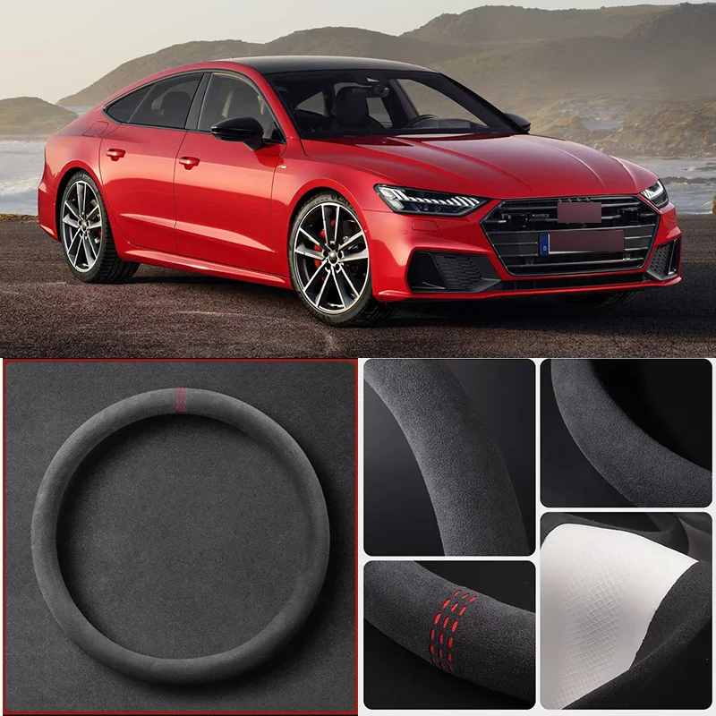 

Alcantara Anti-Slip Black Suede Leather Car Universal Steering Wheel Cover For Audi A7 Car Accessories