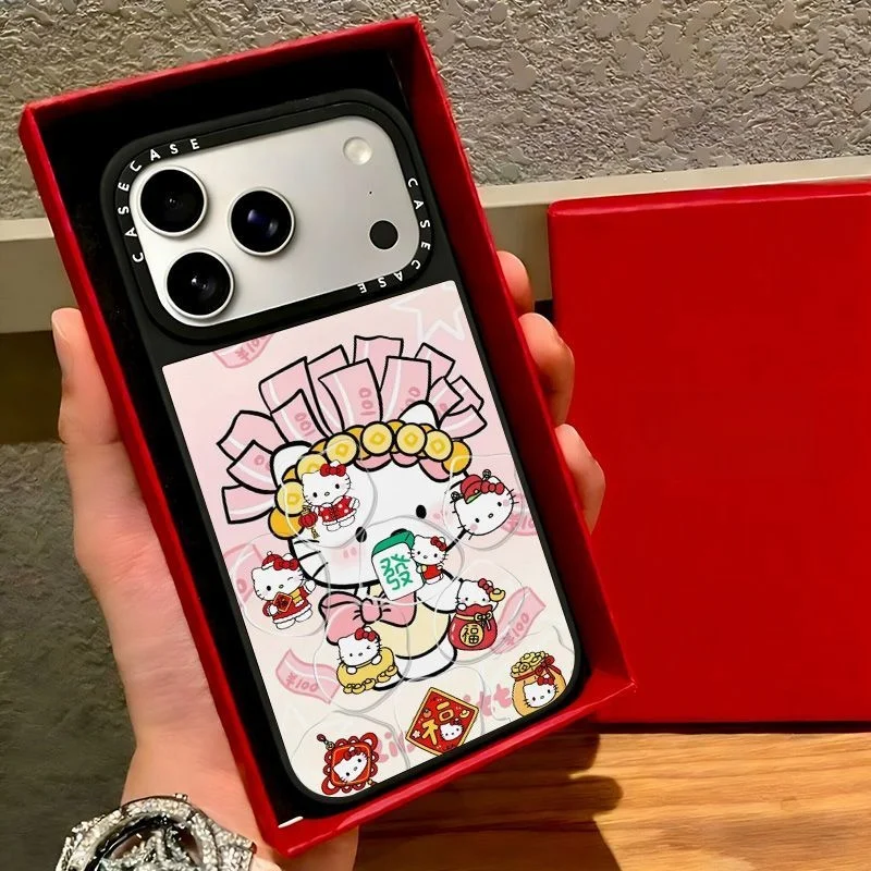 

Новый чехол для телефона Kawaii Hello Kitty из акрила с магнитным креплением, милый, в стиле аниме, подходит для Apple 11/12/13/14/15/16/17/Pro/Pro Max/Plus