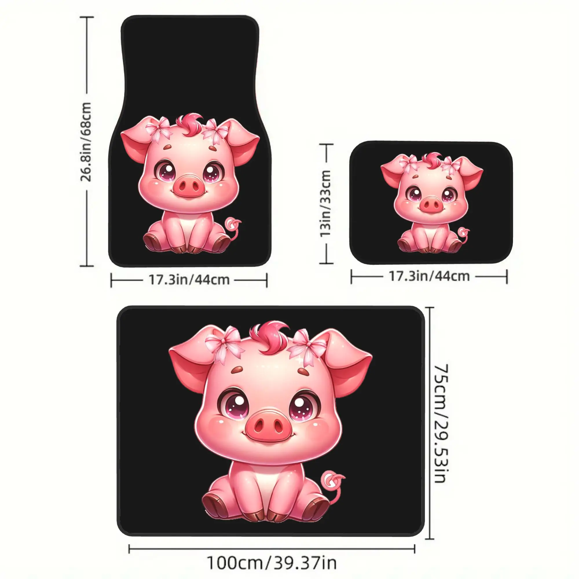 2D Flat 5pcs Cute Pig 4 Car Floor Mats And 1 Car Trunk Mat Set, Stylish Vehicle Additions, Perfect Gift For Halloween Thanksgivi