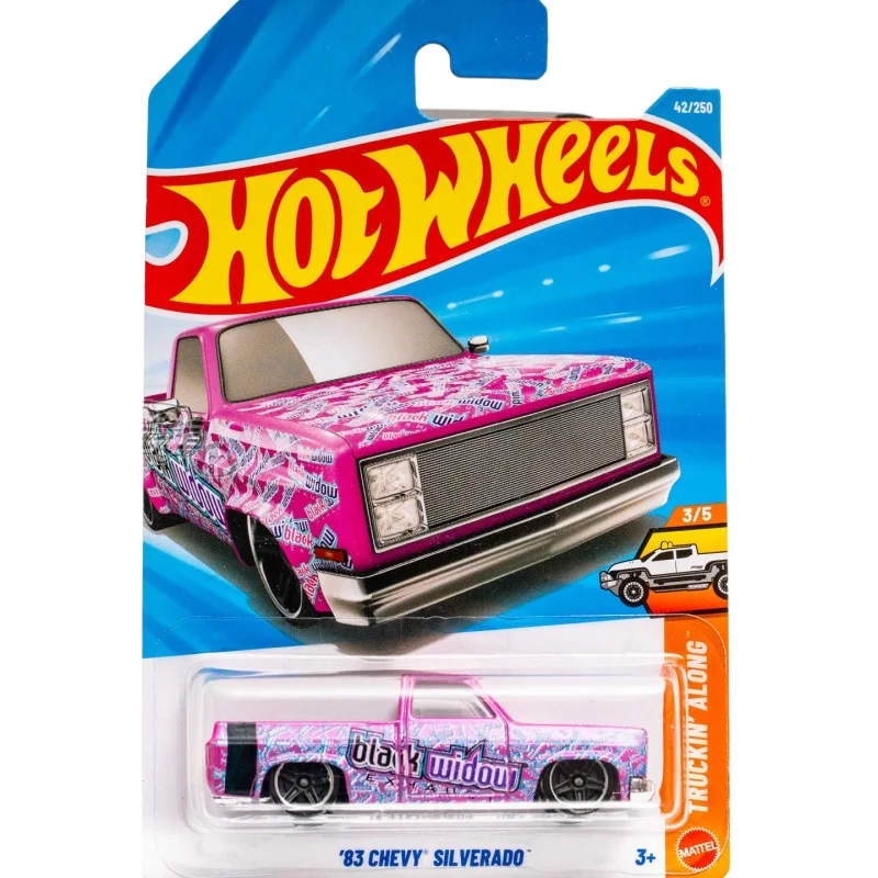 Коллекционная модель автомобиля Hot Wheels 83 Chevy Silverado Black Widow Print Purple, игрушечный пикап из сплава, для коллекции