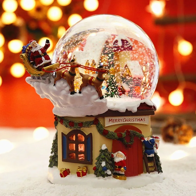

Christmas Music Box Voice Control Light Automatic Rotating Crystal Ball Snowfall Santa Claus Arrival Creative Gift Festive Su...