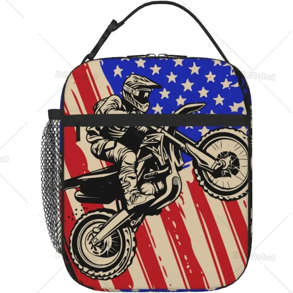 

Vintage Motorcycle with National Flag Insulated Lunch Bag Leakproof Portable Cooler Bag for Office Camping Hiking Beach Picnic