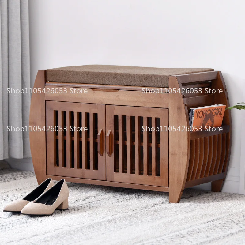 Small Bamboo Craftsman Shoe Change Stool Shoe Cabinet Enters Door Wear Shoe Rack Simple Storage Bench