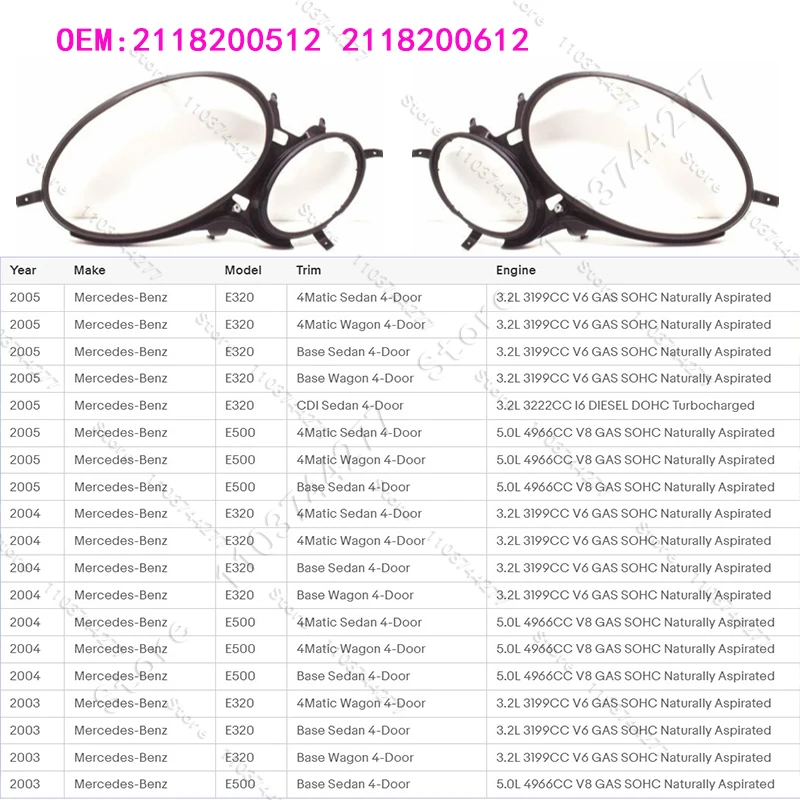 For 2003-2005 Mercedes-Benz E320 E500 E55 AMG (W211) Front Upper Headlight Cover Gaskets Seal Strips 2118200512 2118200612