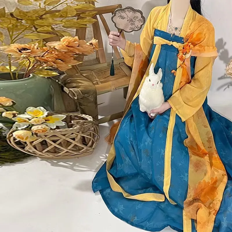 Strój na Halloween 2025, przebranie na imprezę cosplay, chińskie stroje w stylu vintage Tang, czerwono-niebieska sukienka Hanfu, damska sukienka Hanfu.
