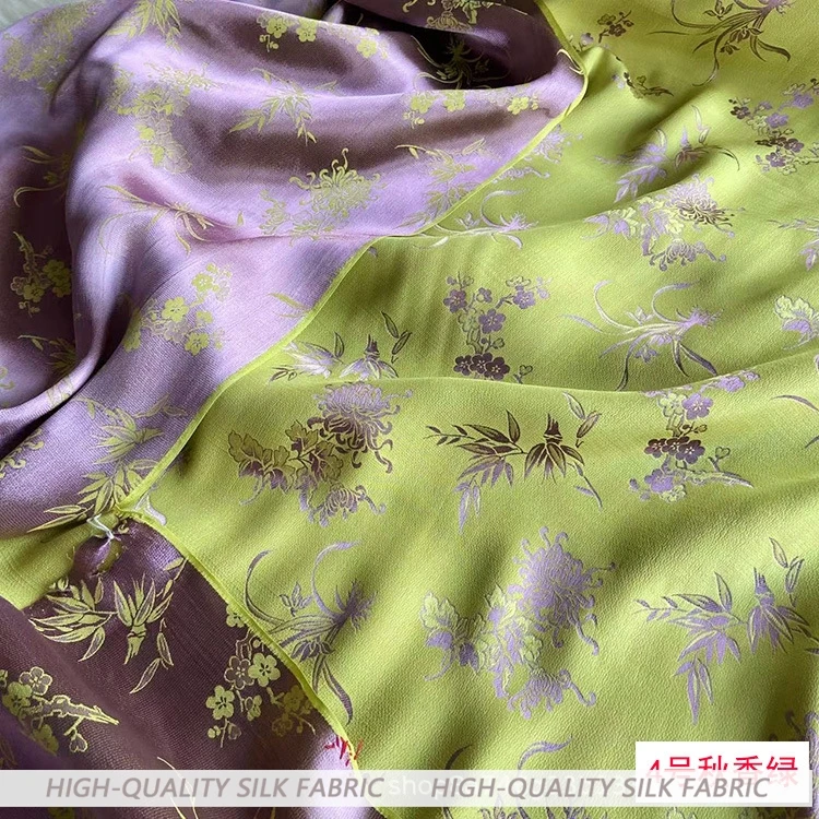 Plum Blossoms Orchids Bamboo and Chrysanthemum Silk Crepe Fabric New Chinese Style Costume Han Cheongsam Heavy Jacquard