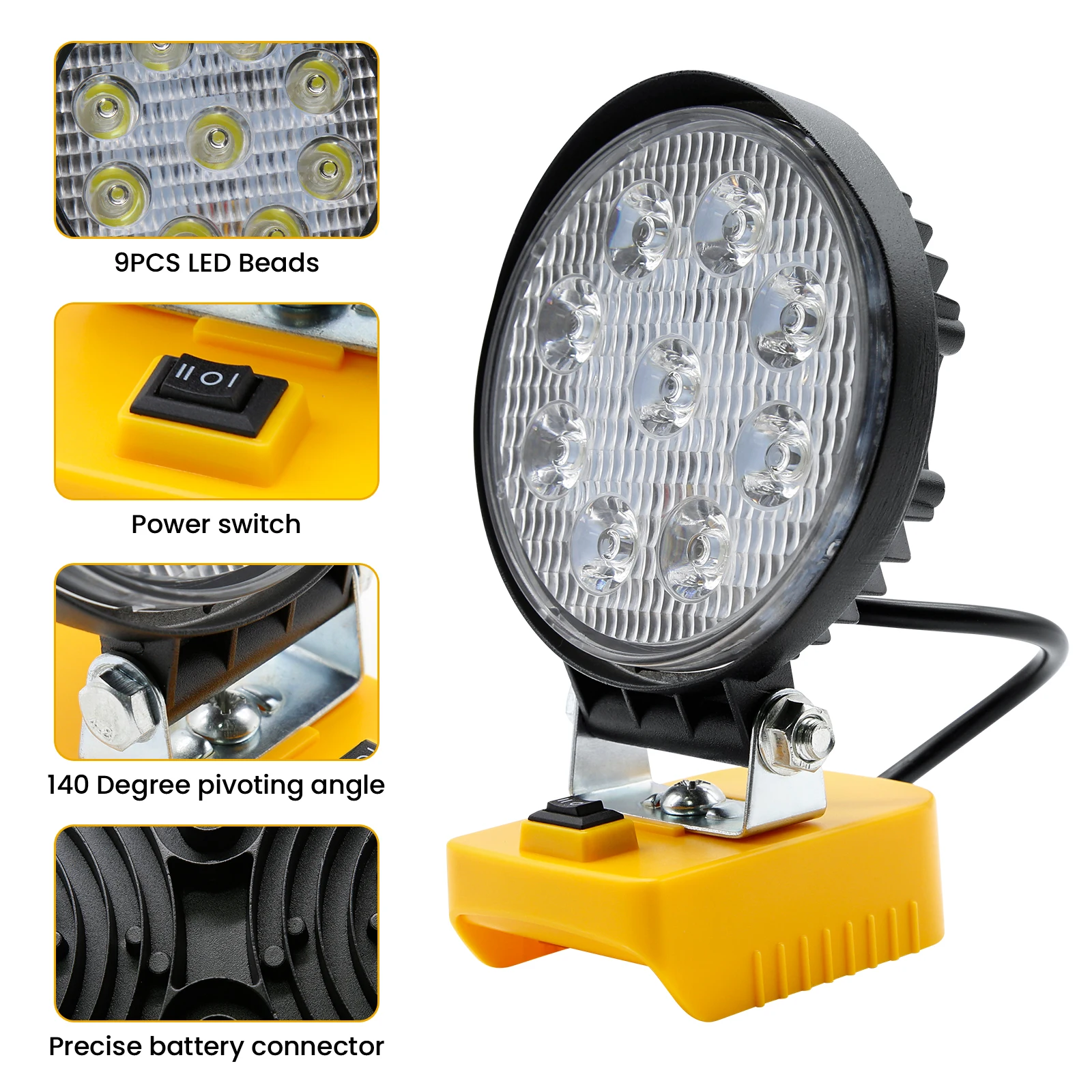 Powtree 27W Replacement Tool Battery Light For Dewalt DCB200 3.0mA 4.0mA 6.0mA DCB609 9.0mA Adjustable Brightness LED Work Light